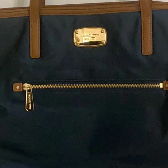 Michael Kors Navy Nylon Brown Leather Straps Tote Bag - Picture 2 of 7